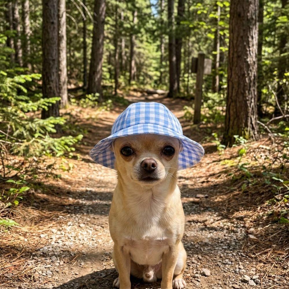 Adjustable Cat Sunscreen Hat Breathable UV Protection Pet Fisherman Hat Plaid Pattern Comfortable Pet Sun Hat Daily Photography
