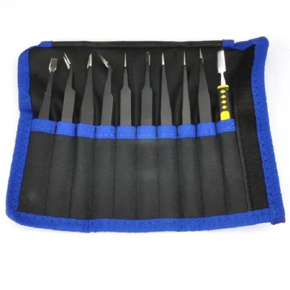 9/10/11Pcs Stainless Steel Antistatic Tweezers Anti-Static Electronic Tweezers  Mobile Phone Repair