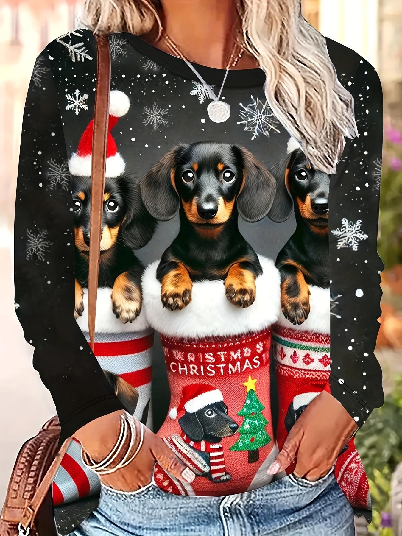 

New European and American Christmas Fashionable round neck printed top Women s trendy T-shirt S