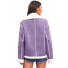 Women's Brown and White Contrast Faux Shearling Jacket with Gold Buttons
