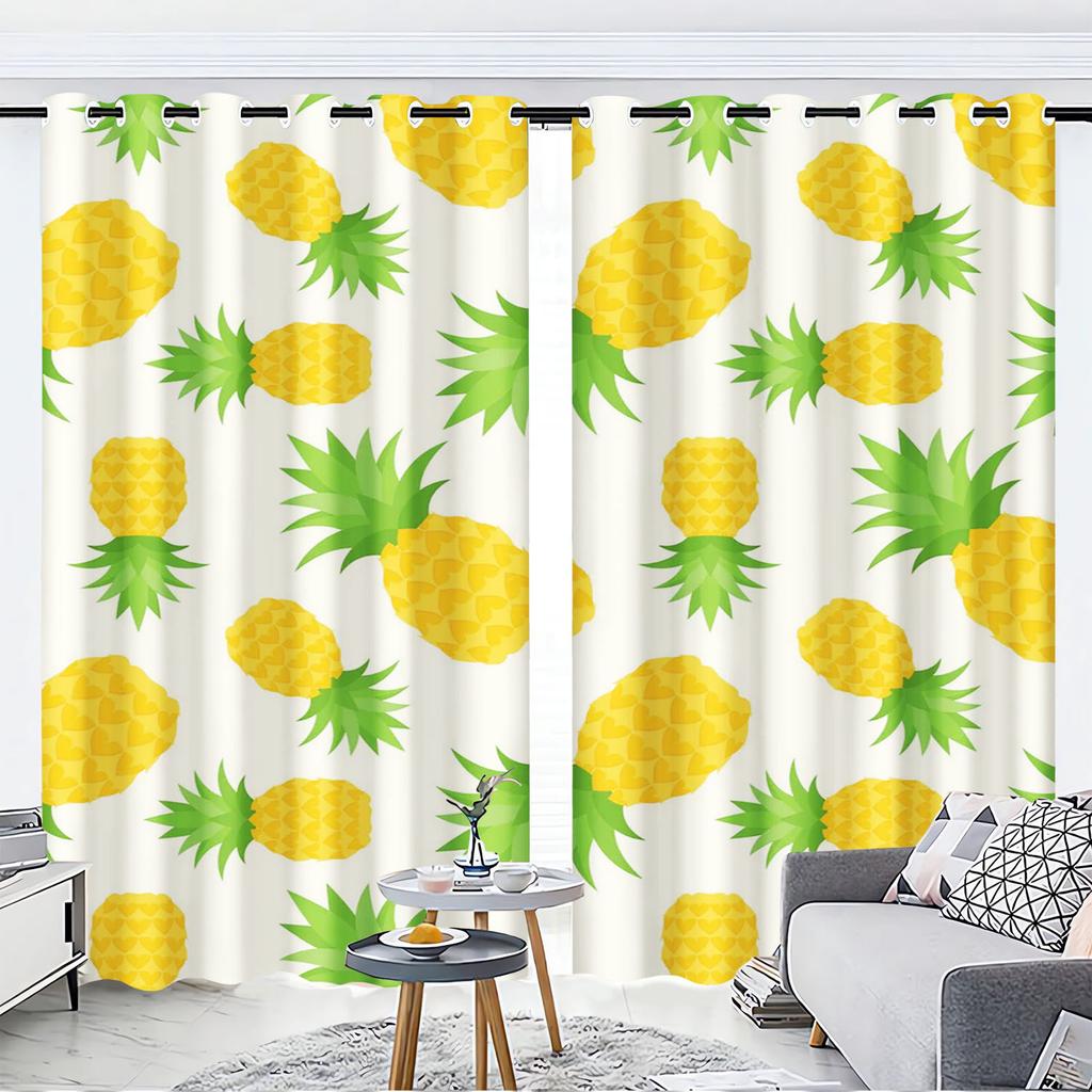 Pineapple Cartoon Cute Fruit Print Home Style Decoration Polyester Window Children Bedroom Living Room Curtain With Darkening Perfect For Great
