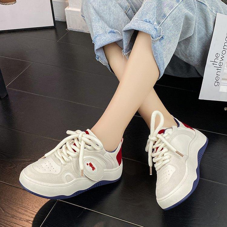 Sports Shoes Female Spring New Color Matching Lace up round Toe Women's Fashion Shoes Low Top Women's Casual Shoes Mixed Batch