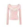 Women's Sexy Lace Camisole & Deep V-Neck T-Shirt Two-Piece Set