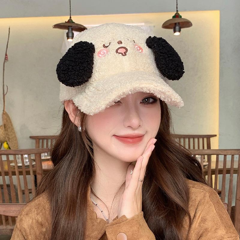 Baseball hats men and women autumn and winter cute koala ears lamb wool warm big head circumference peaked cap