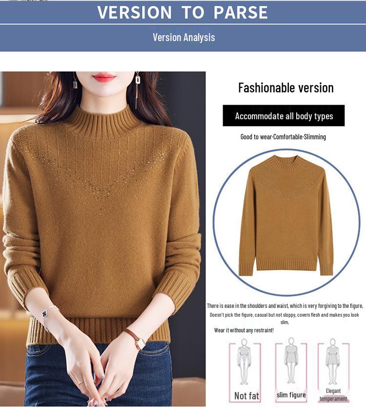 Women's Thick 100% Pure Wool Half-High Collar Sweater - New Autumn/Winter Style for Middle-Aged and Elderly