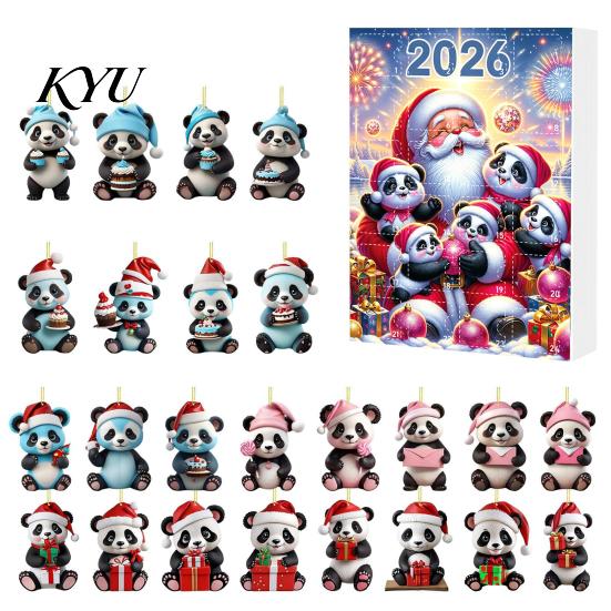 Creative Holiday Ornament Christmas Panda Advent Calendar, 24 Days Countdown Contains Acrylic Party Favors Ornaments, Cute Hanging Decorations