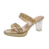 Summer new high heels crystal thick heel outer wear women's sandals women's rhinestone transparent cool slippers large size