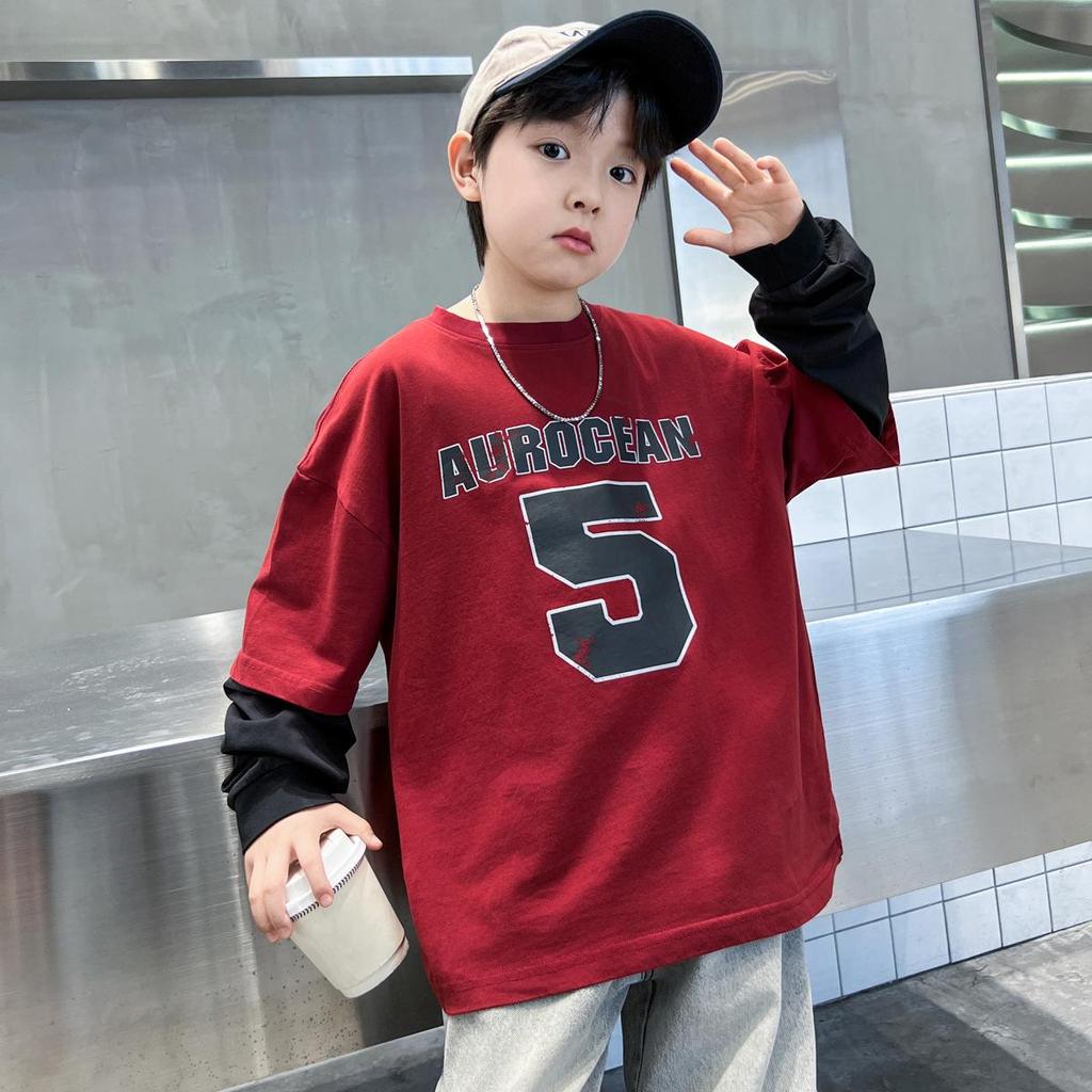 Boys Fake Two Hoodie Spring and Autumn 2025 Children's Leisure Handsome Shirt