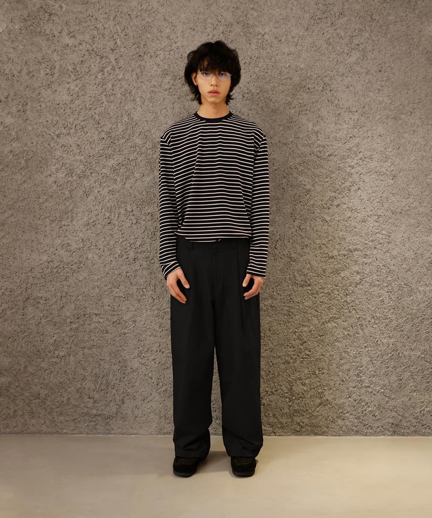 SIGNATURE One-Pleat Wide Cotton Pants [Black]