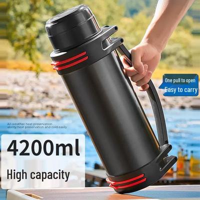 Large Stainless Steel Insulated Water Bottle with Double Lid and Strap for Outdoor Sports