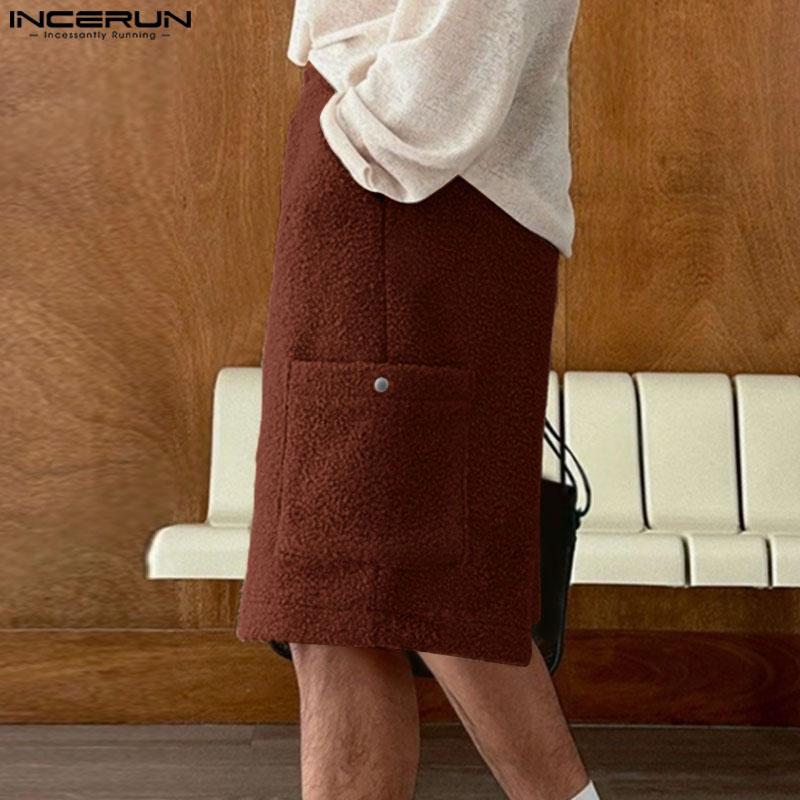 INCERUN Men Zip-up Waist Furry Casual Loose Shorts Half Pants