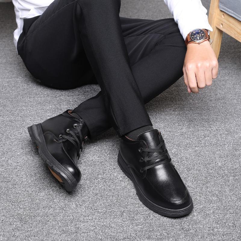 Men's Cotton Shoes with Velvet Warm Real Cowhide Shoes High-top Thick-soled Non-slip Snow Boots