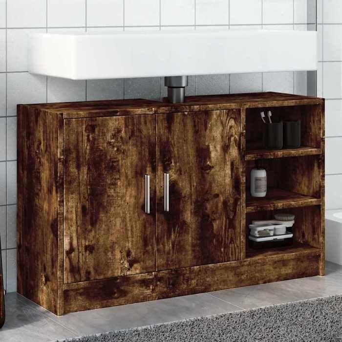 VidaXL Sink Cabinet Smoked Oak 90x29x55 Cm Engineered Wood, Bathroom Cabinet, Storage Cabinet Room 848126