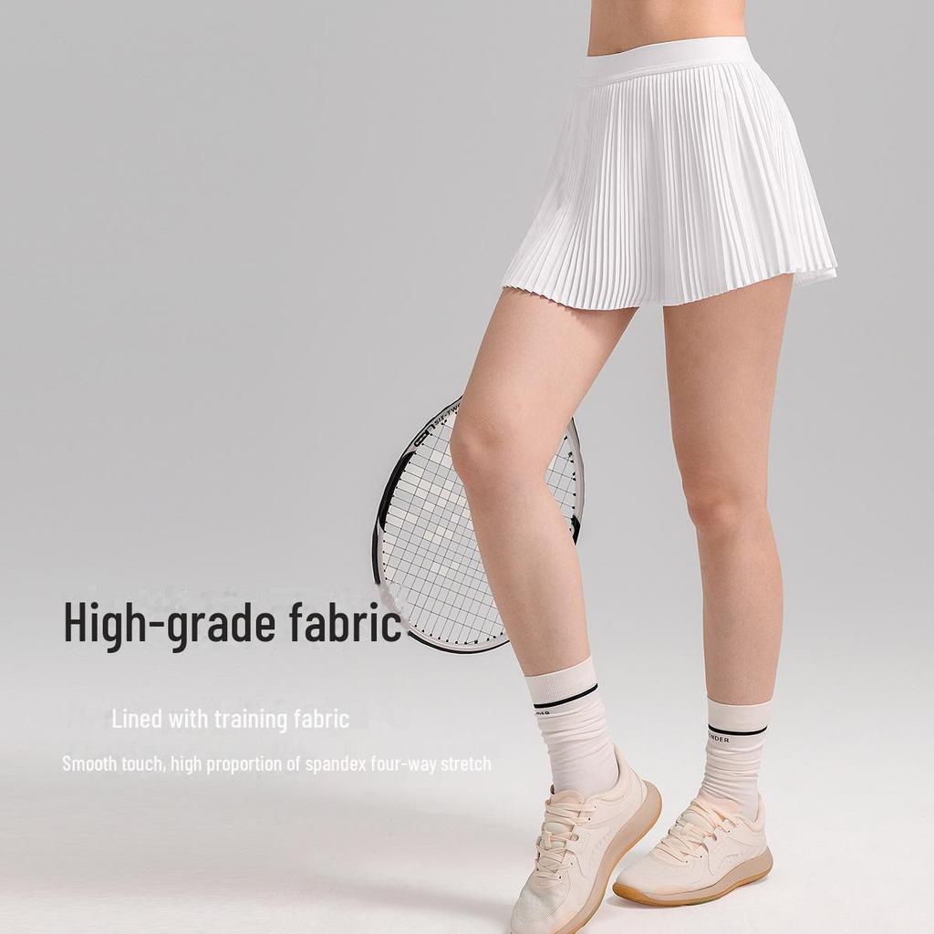 "Breezy, hip-covering athletic skirt: slimming, pleated design for outdoor fitness, tennis, and yoga."