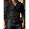 Men Long Sleeve Plaid Button Down Shirt Beige with Red and Blue Checks Casual Business Top
