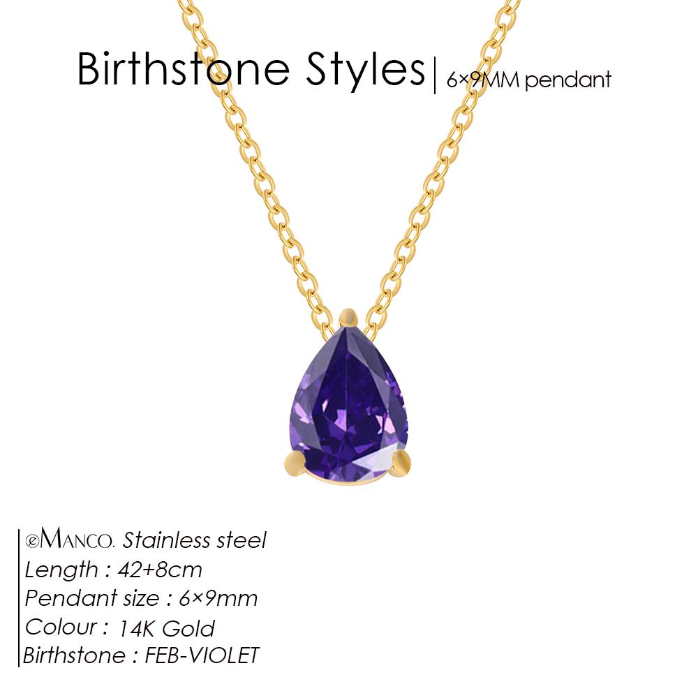 eManco Hot Sale Shiny Crystal Necklace Stainless Steel Teardrop Zirconia Pendant Women's Birthstone Collarbone Chain Wholesale