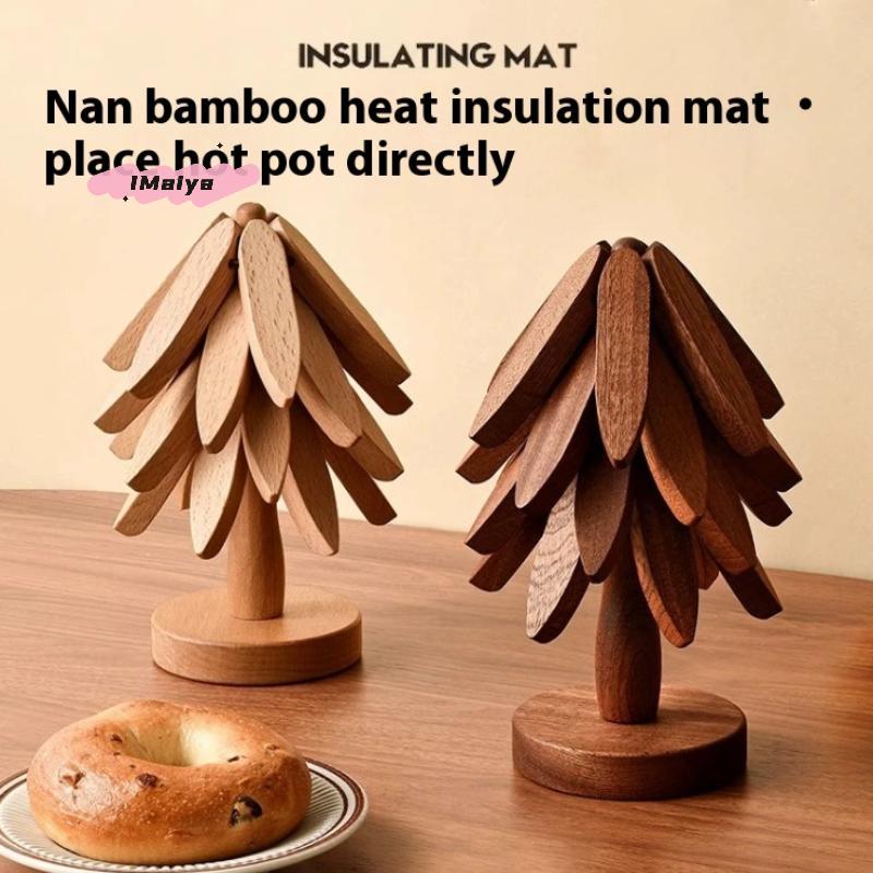Wooden Christmas Tree Shape Stand Decorative Anti-Scald Heat Resistant Table Ornament Mat Coaster Tree Design