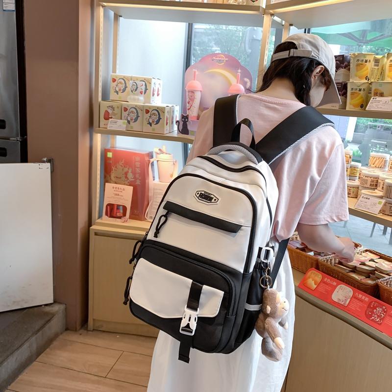 Women Large Capacity Schoolbag Campus Color Block Backpack Multi-Compartment Student Travel Backpack