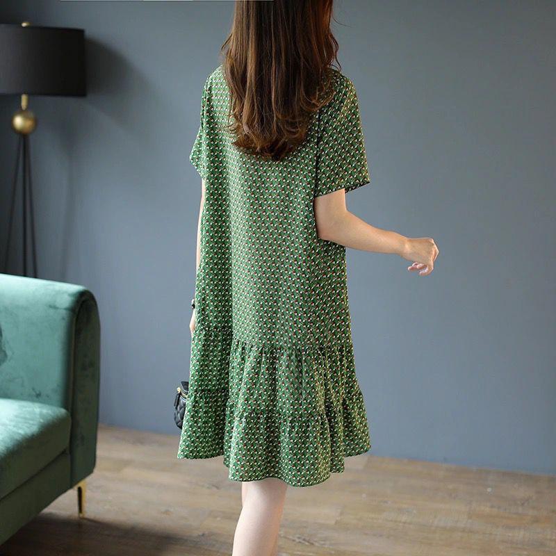 Casual Floral Printing Dresses Spring Summer Streetwear Short Sleeve Round Neck Loose Pullovers Midi Dress Women's