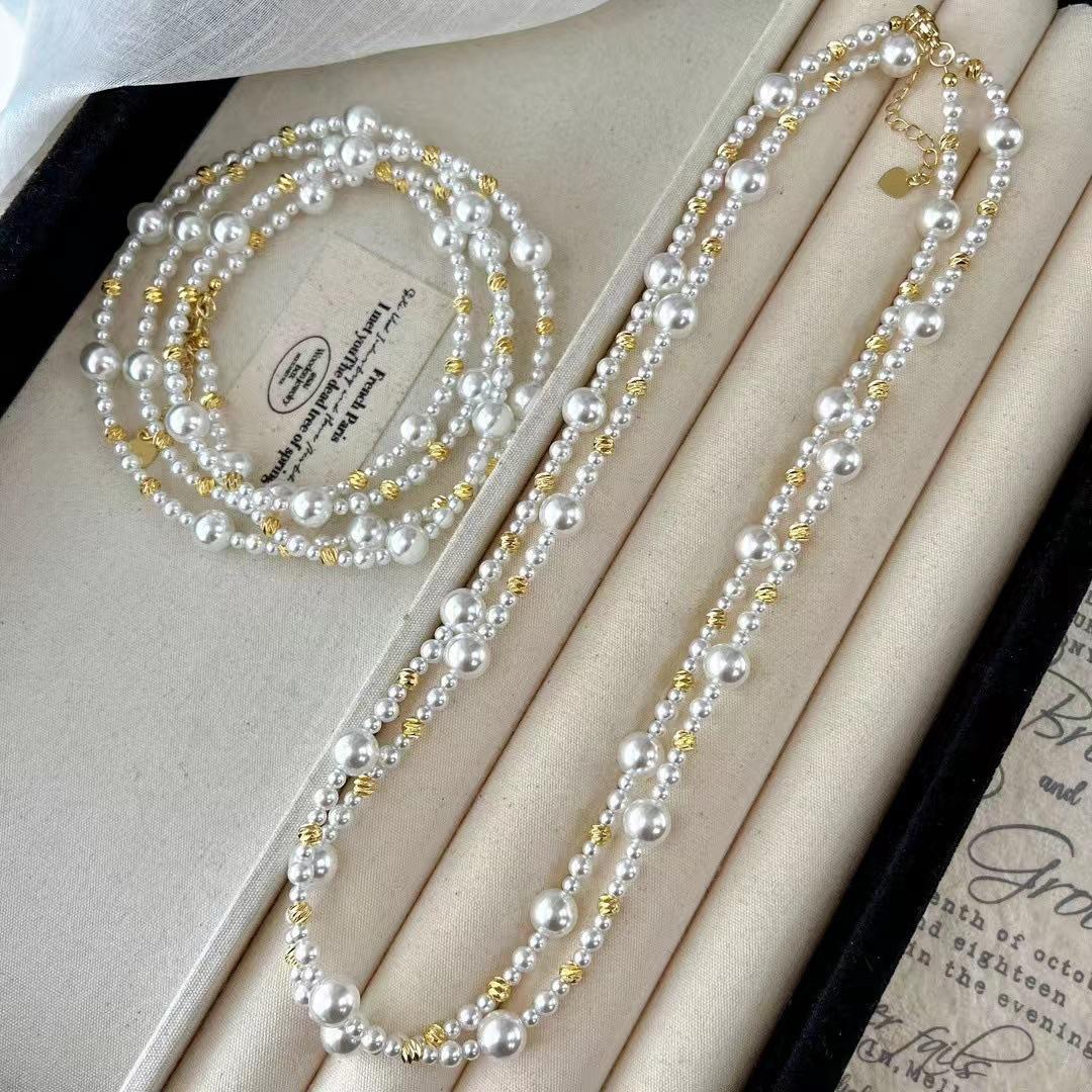 

Vintage High Quality Imitation Australian White Cold White Pearl Variety Of Wearing Method Sweater Chain Collarbone Chain Necklace
