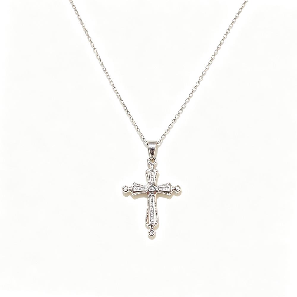 Japanese-Korean Minimalist Cross Necklace with Micro-Paved Diamonds and Clavicle Chain, Personalized Cool Style Accessory.