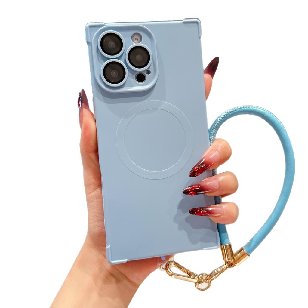 Oil injection right angle anti-drop magnetic mobile phone case is suitable for Apple 16PRO advanced sense 15 fine hole protective cover lanyard