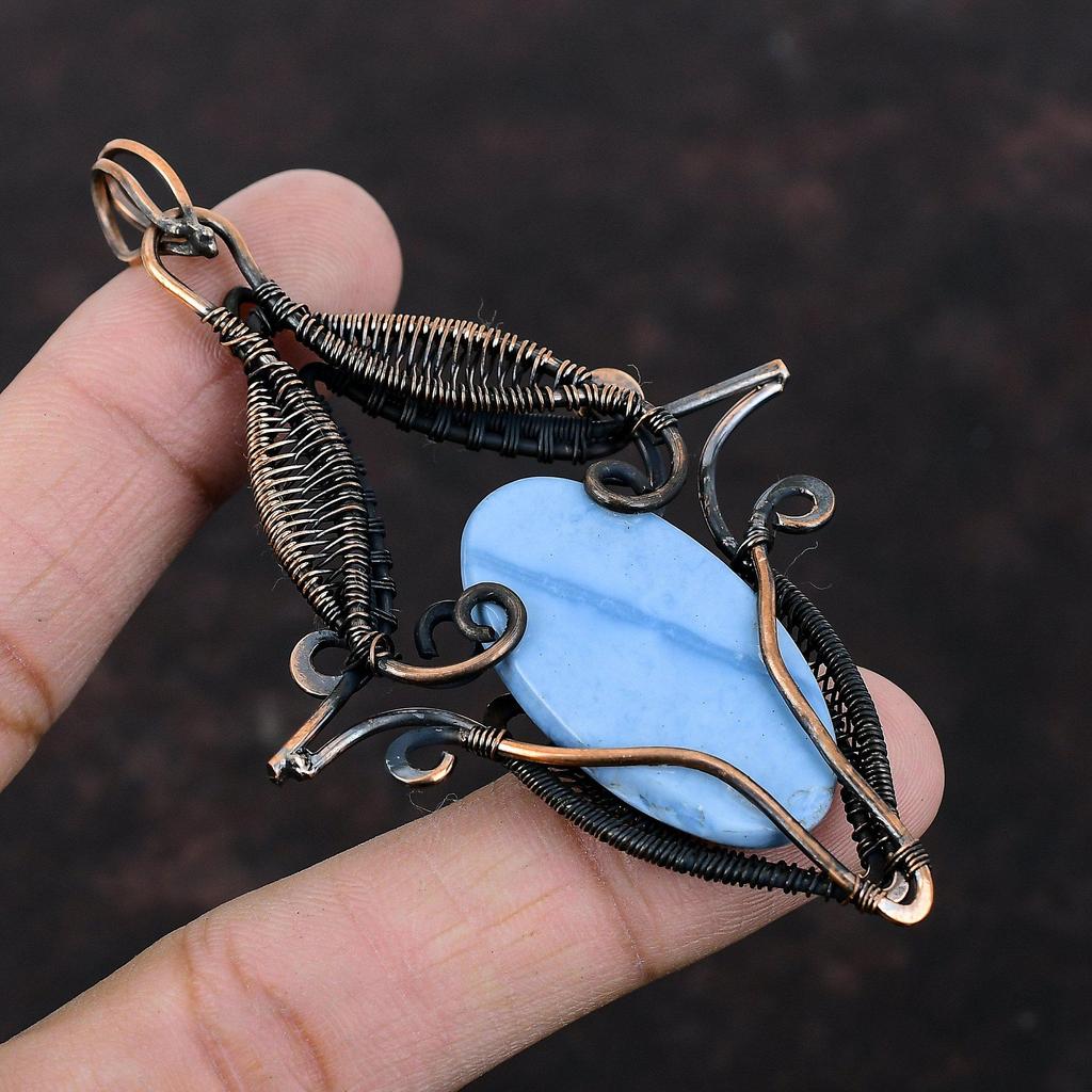 Owyhee Blue Opal Pendant Copper Wire Wrapped Pendant Natural Gemstone Jewelry Handmade Amazing Pendant Beautiful Copper Jewelry Wedding Gift
