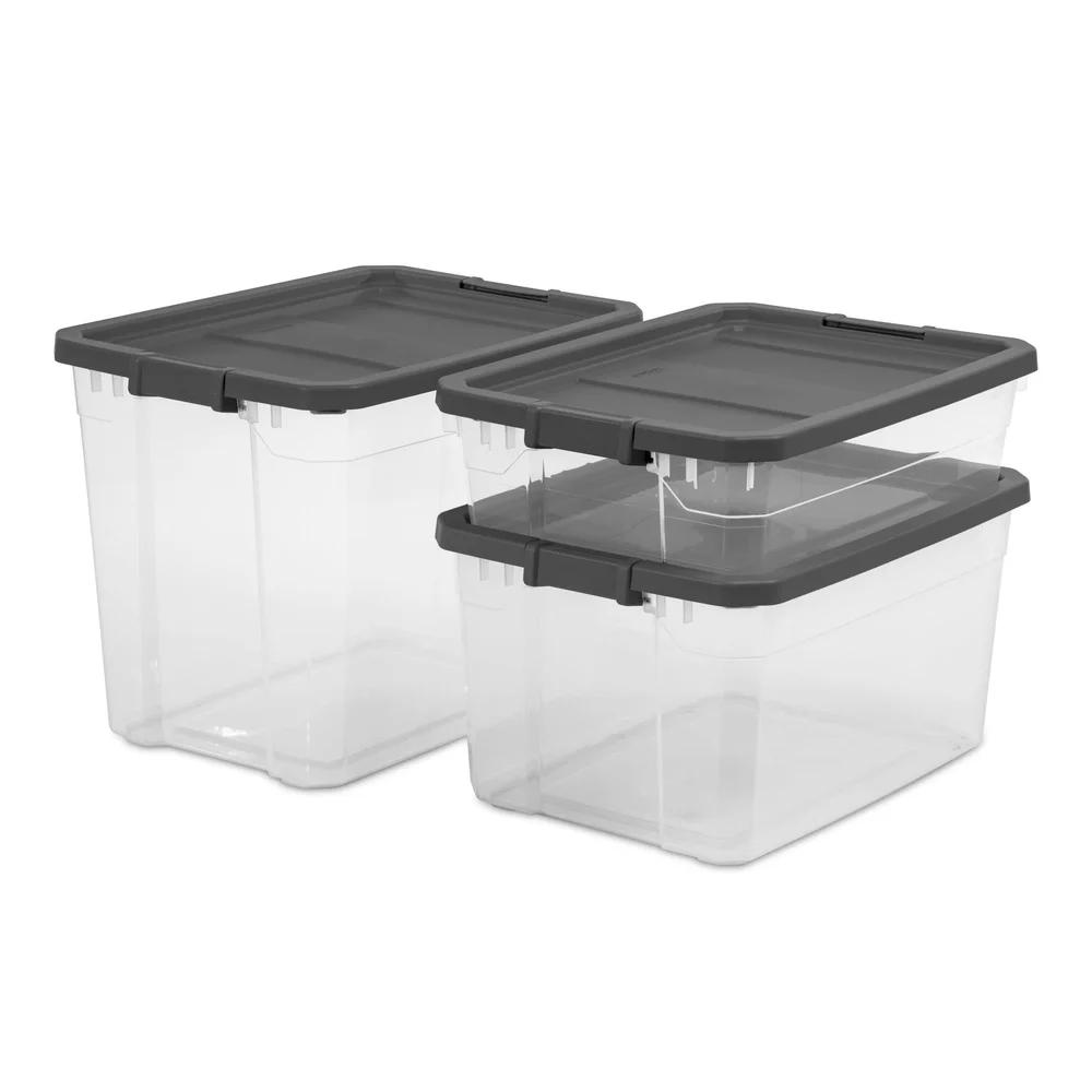 Heavy Duty Clear Plastic Stacker Storage Box with Lid Secure Latching System Ideal Organizing Garage Closet and Attic
