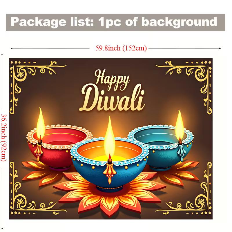2D Diwali Party Backdrop Colorful Diya Lamps & Lotus Petals Celebration Background