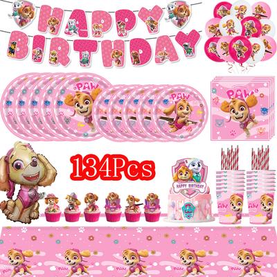 Decoração de Aniversário Rosa Patrulha Canina Cães Skye Artigos para Festa Balões Metalizados Louça Copo Prato Guardanapo Artigos para Chá de Bebê