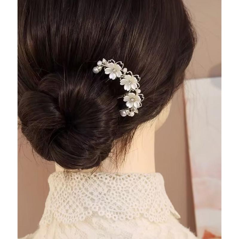 Luxurious Pearls Hairpin Hair Pins Girl Birthday Party Elegant Pageant Flower Crystal Girl Wedding Costume Headwear