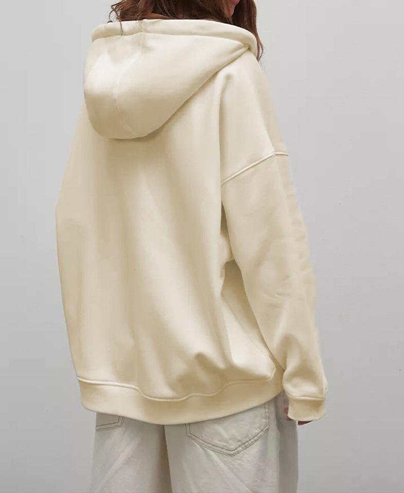 2024 Autumn/Winter Solid Color Loose Fit Cross-border European & American Style Zip-up Hooded Cardigan