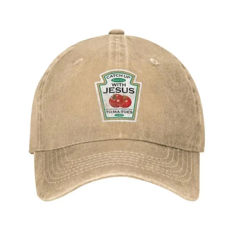 Cotton Catch Up With Jesus Baseball Cap Women Unisex Adjustable Vintage Vegan Tomato Christian Gift Veganism Dad Hat Sun Protection