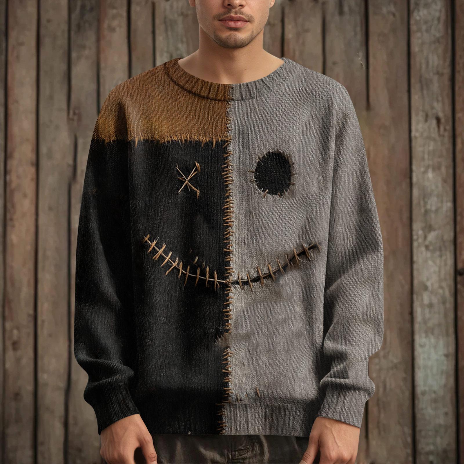 

Мужской пуловер с длинным рукавом, повседневный вязаный свитер оверсайз с принтом на Хэллоуин S