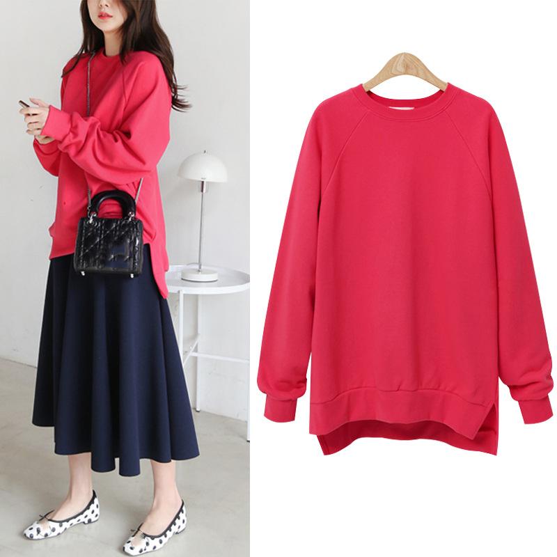 

Loose Irregular Large Size Mid-length Round Neck Hooded Sweatshirt