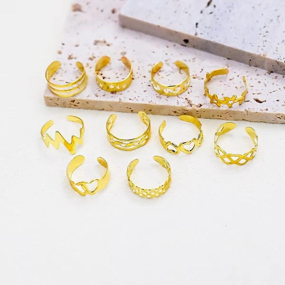 10Pcs Silver/Gold Women Foot Rings Alloy Summer Beach Jewelry Toe Rings Set  Summer Season for Women