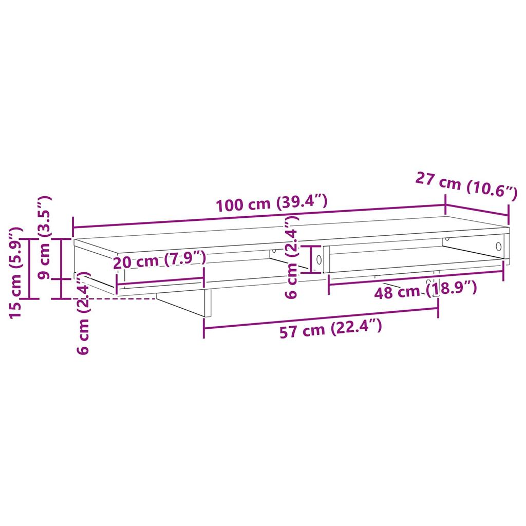 Monitor Stand Black 100 X 27 X 15 Cm Particleboard