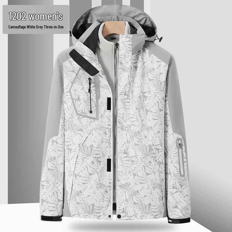 Unisex Windproof 3-in-1 Jacket, Couple Style with Detachable Liner, Two-Piece Set for Hiking, Plus Size Available