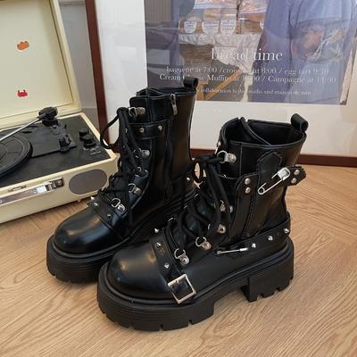 Stile Punk Stivali da Donna Design Catena Rivetti Stivale con Plateau Moda Street Style Stivali Gotici da Donna Stivali con Plateau Lolita Botas
