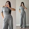 European & American Style Off-Shoulder Knit Top and Wide Leg Pant Set for Women