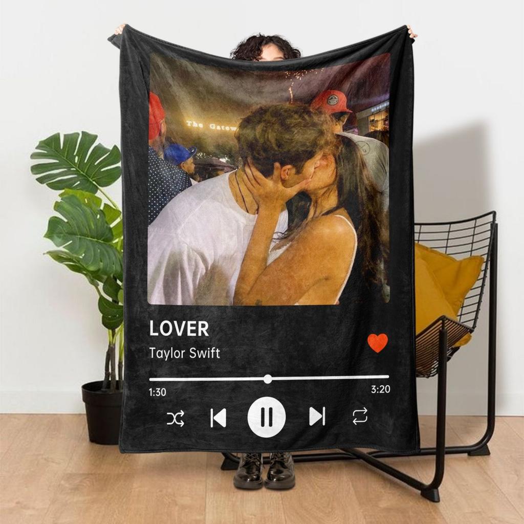 Personalized Spotify Photo Flannel Blanket For Girls Boys Couple Gift Customized Song Album Name Music Player Throw Blanket