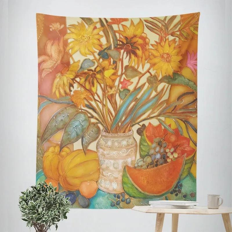 Украшение стен для дома Гобелен с рисунком фруктов и цветов Подвесная ткань для офиса — фото 11