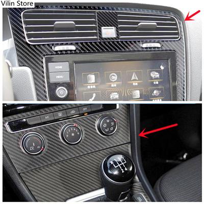 Carbon Fiber Car Center Control Panel Air Panel Modification Cover Trim Strip Nálepka pre interiér Volkswagen Golf 7