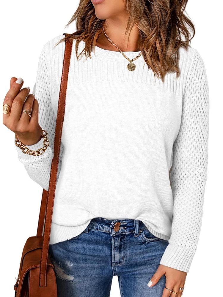 

Осень Зима Женский Свитер с Круглым Вырезом и Длинным Рукавом Однотонный Вязаный Ажурный Базовый Слой Роскошный Свободного Кроя Приталенный и Универсальный Топ S белый