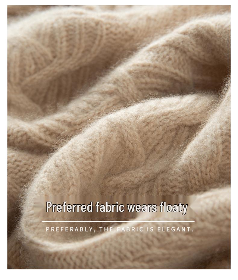 Heavyweight High-Neck Cashmere Sweater: Women's Retro Autumn/Winter Loose Cable Knit Base Layer