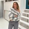 Beiläufige Gestrickte Gestreifte Pullover Frauen Lose Off Schulter Slash Neck Langarm Weibliche Pullover 2024 Herbst Dame Straße Jumper