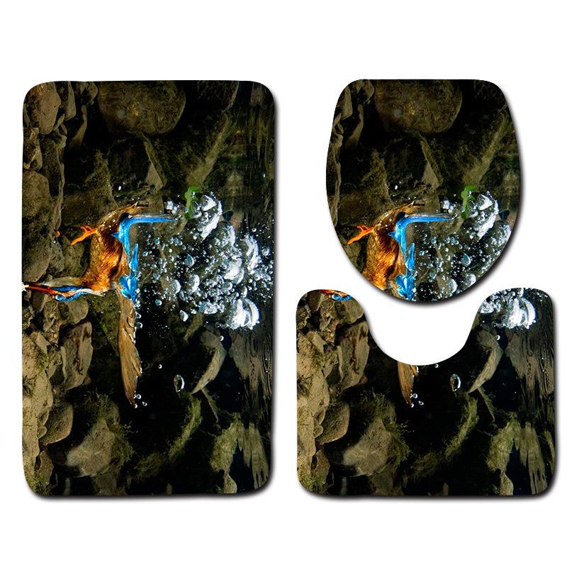 Kingfisher Floor Mat Bathroom Mat Toilet Three-Piece Set