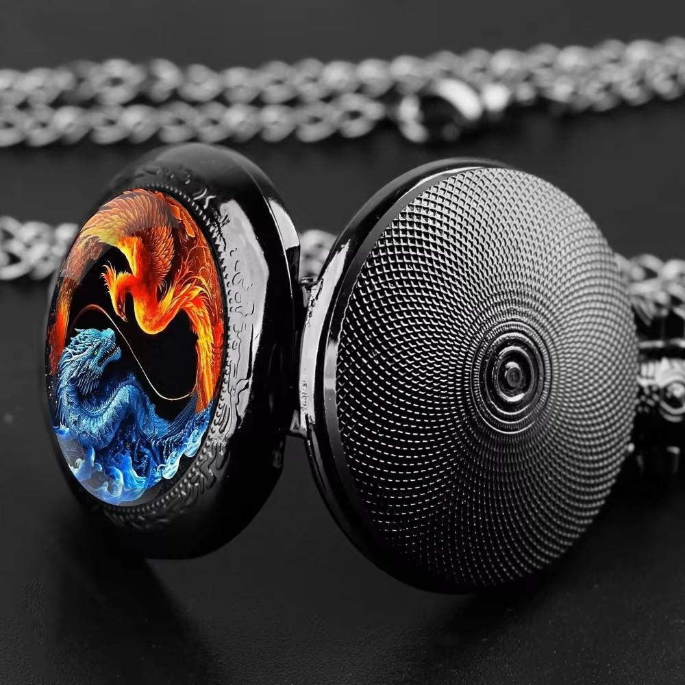 Vintage Retro Dragon Phoenix Chinese Yin yang Quartz Unisex Men Women Pocket Watch Quartz Necklace Pendant Clock Chain  Classic Dial Jewelry Gift