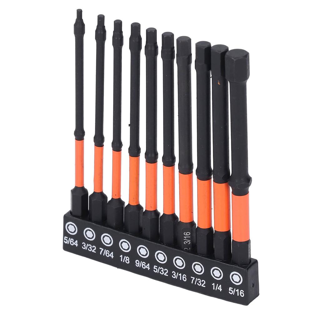 10 Pcs SAE Hex Bit Set 100mm Length 14 Inch Shank S2 Alloy Steel Hex Bits with Storage Rack