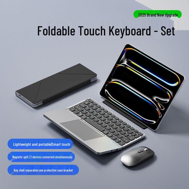 Wireless Bluetooth Foldable Keyboard with Leather Stand for Tablets and Phones